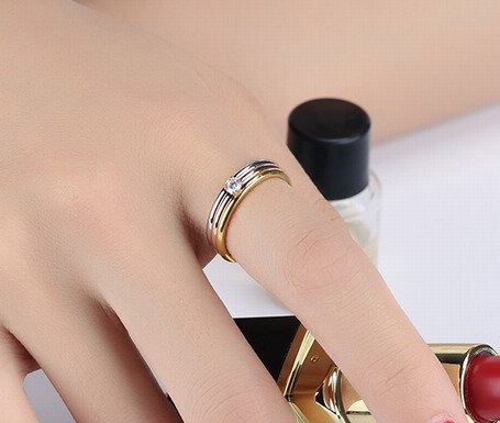 599/959 pierścionek potrójne obręcze stal różowe żółte złoto