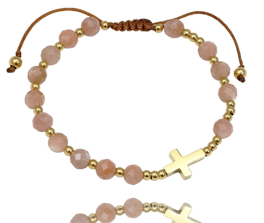 bransoletka różaniec stal złocona na sznureczku kamień słoneczny 1872/1