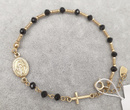 1571/3 bransoletka różaniec z czarnymi kryształkami pozłacana