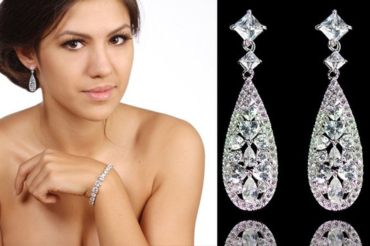 Kol 686/4 KOLCZYKI ślubne, cyrkonie długie Piękne