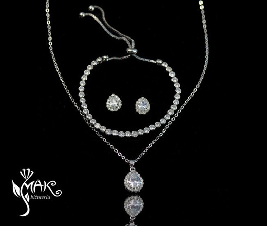 Kpl882 komplet ślubny, biżuteria ślubna z cyrkoniami (k599/577 + b599/753)