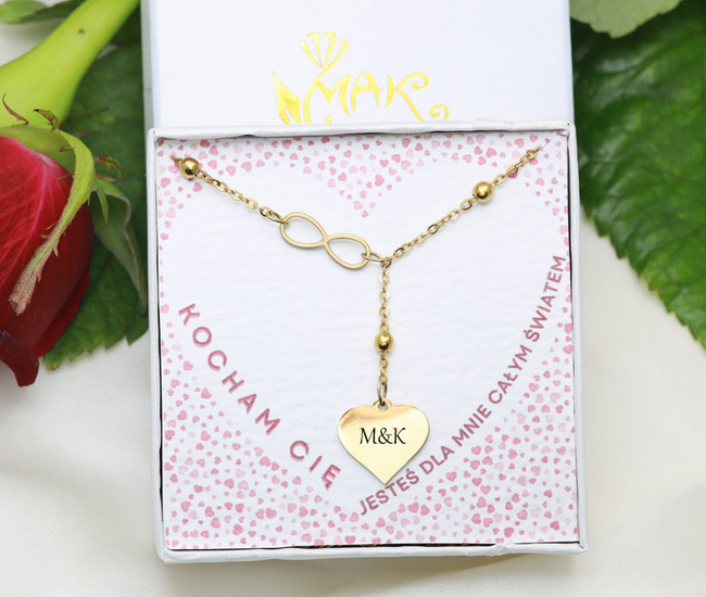 Naszyjnik serce z grawerunkiem pozłacane stal Zestaw 1899/11