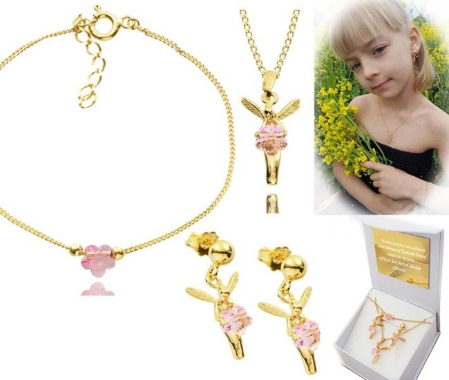 1073/3 komplet Swarovski Elements elfiki złocone srebro 925 prezent na komunię urodziny