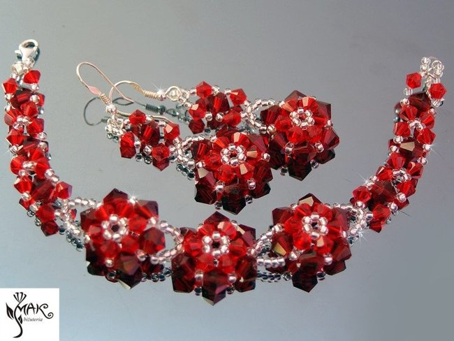 KPL176 CZERWONY KOMPLET KRYSZTAŁY SWAROVSKI ELEMENTS