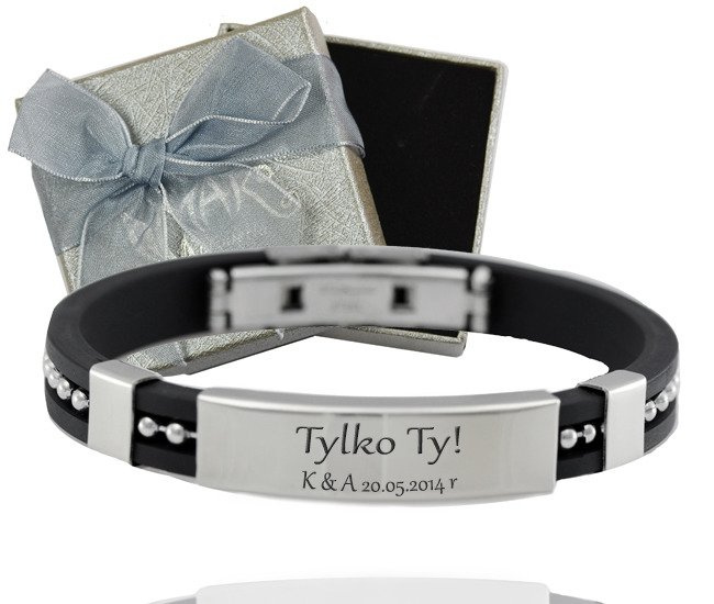 BR357 Bransoletka z grawerem męska silikon z białym wypełnieniem