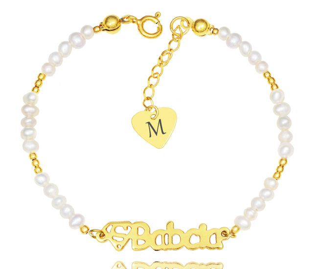 1315 bransoletka z napisem Super Babcia srebrna pozłacana