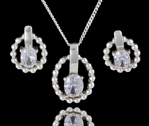 480/251 komplet srebrny z błyszczącymi cyrkoniami