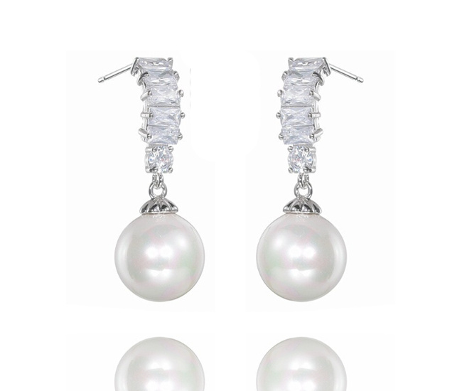 KOL 599/1076 kolczyki srebrne wysadzane cyrkonia łezka z perłą