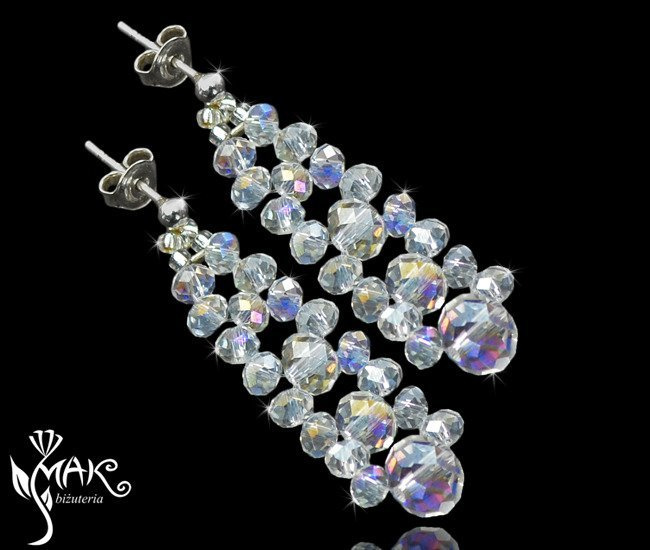 KOL427 PIĘKNE KOLCZYKI  KRYSZTAŁY - ŚLUB