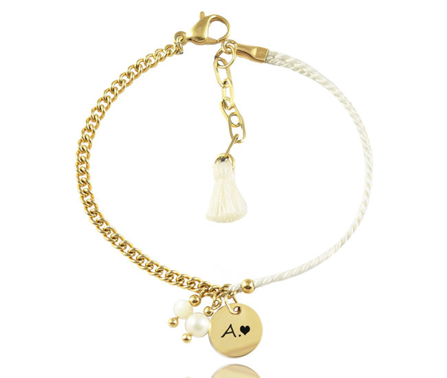 1476 bransoletka pozłacana grawerowana jedwab chwost