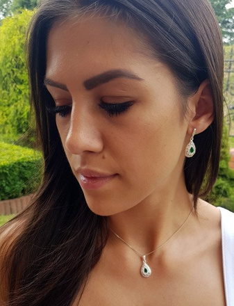 480/73 komplet srebrny łezki z cyrkoniami zielonymi