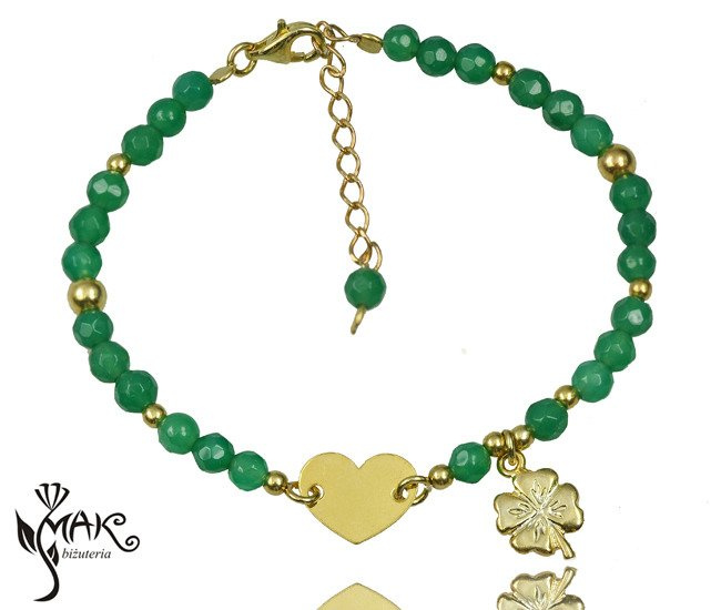 BR715/3 BRANSOLETKA pozłacana z zielonym agatem