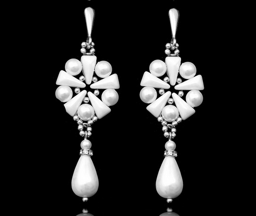 kolczyki ślubne srebrne z perełkami wyplatane ręcznie 1816/6 