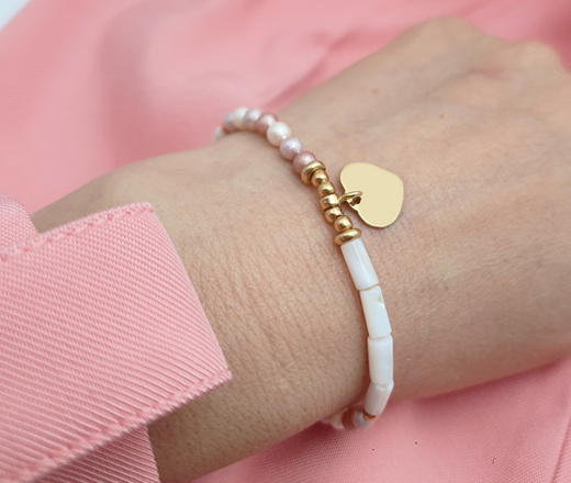 1395 Bransoletka z grawerem srebro 925 pozłacane perły, masa perłowa