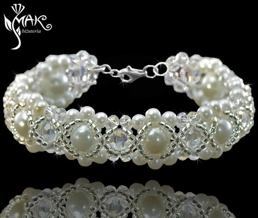 KPL431 PIĘKNY KOMPLET PEREŁKI, KRYSZTAŁY - biżuteria na ślub, biżuteria ślubna