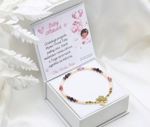 Bransoletka grawerowana pozłacana koniczynka zrubinem i granatem 1876/2