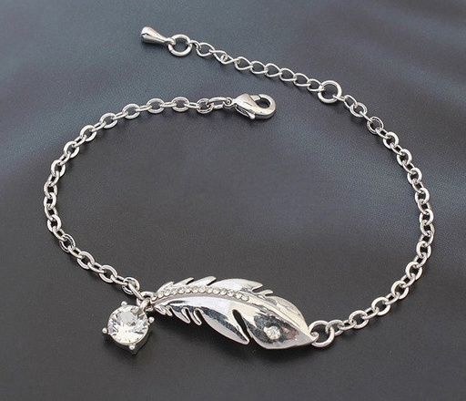 BR599/344 BIAŁE ZŁOTO CYRKONIE BRANSOLETKA pióro