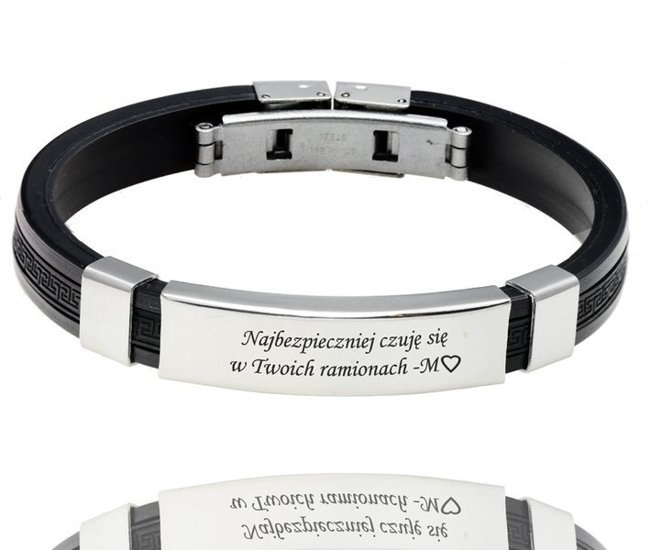 475 BRANSOLETKA Z GRAWEREM męska stalowa personalizowana grecki wzór