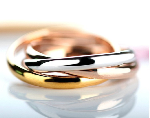 599/960 pierścionek potrójne obręcze stal różowe żółte złoto