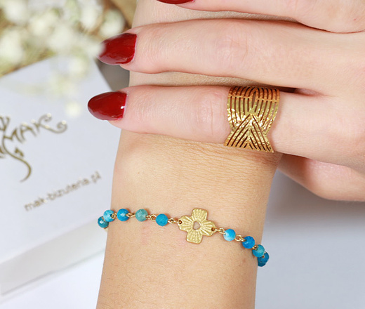 1716/4 bransoletka różaniec pozłacane srebro 925 z apatytem