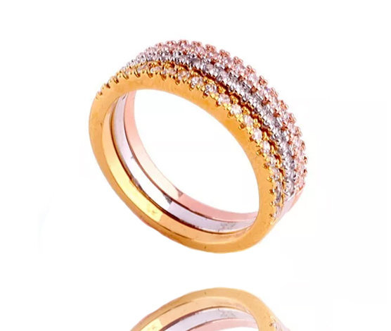 599/1087 pierścionek potrójne obręcze stal różowe żółte złoto r.16,5; 17,5; 18