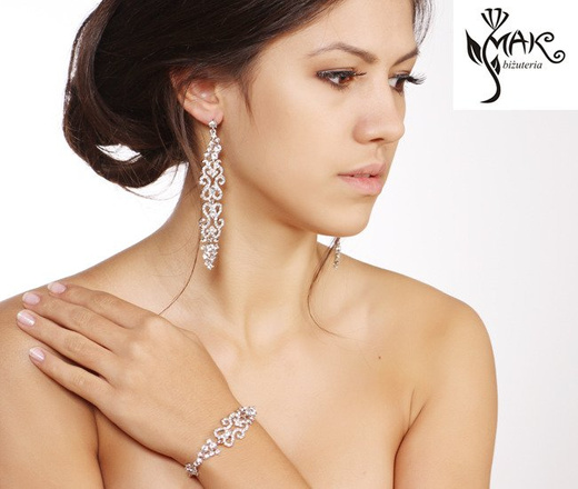 Kpl 656/3 komplet, biżuteria ślubna cyrkonie duże kolczyki