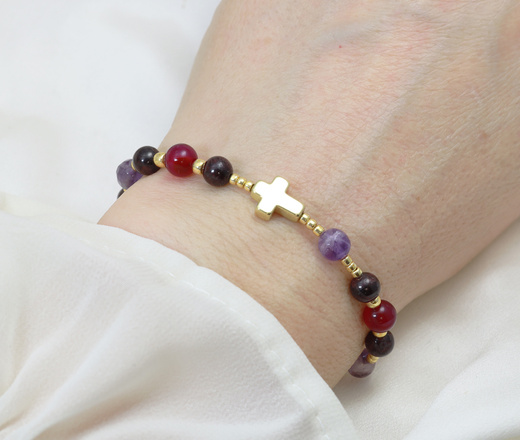  bransoletka różaniec granat ametyst agat 1888/1