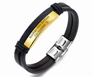 599/997 męska bransoletka z grawerem skórzana podwójna czarno-złota