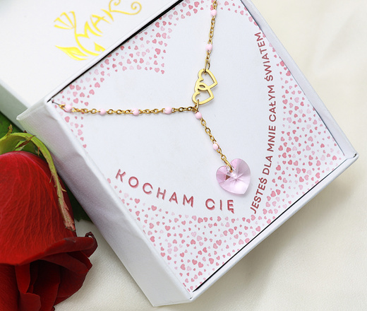 Naszyjnik połączone serca , Swarovski Elements pozłacana stal Zestaw 1899/4