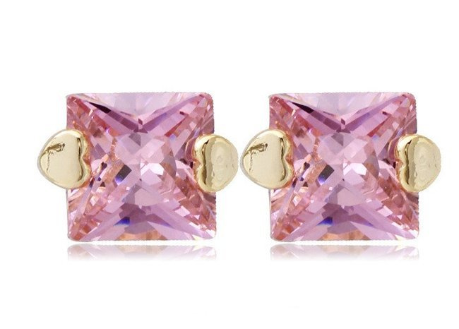 Kol  599/390 kolczyki cyrkonie różowe żółte złoto