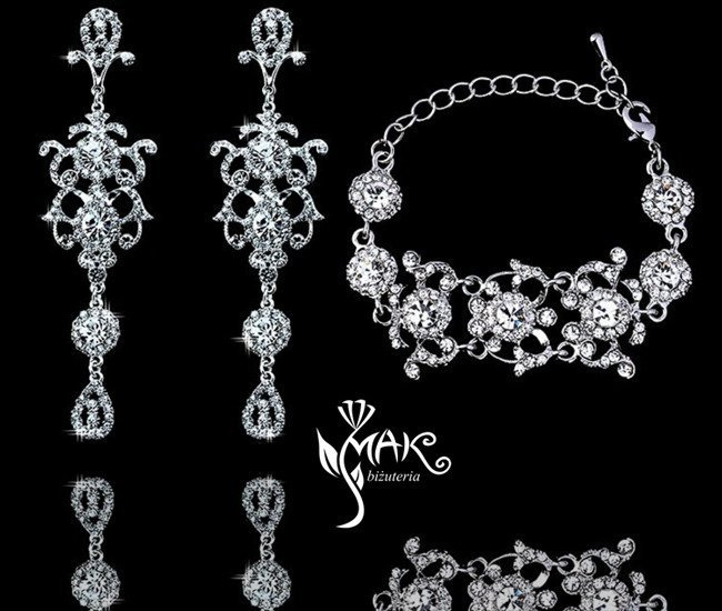 Kpl 656/12 komplet, biżuteria ślubna cyrkonie duże kolczyki