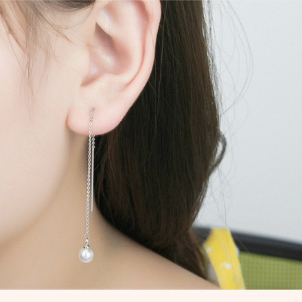 KOL 599/893 KOLCZYKI przeciągane długie z perłą, srebrne