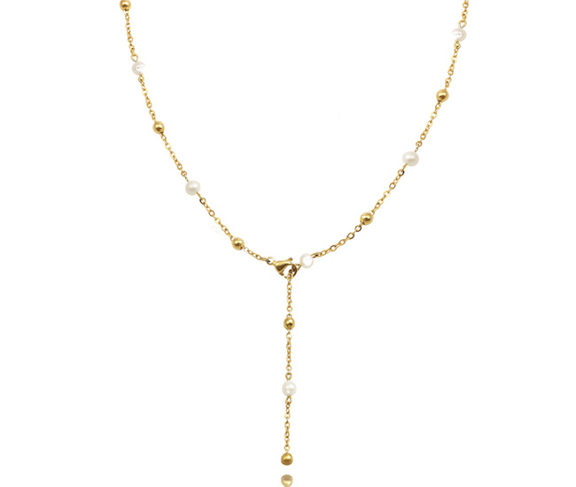 1742 naszyjnik pozłacany krawat perły naturalne z kuleczkami