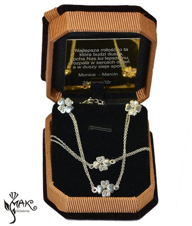 KPL721 koniczynka Swarovski Elements KOMPLET+ pudełko z grawerem