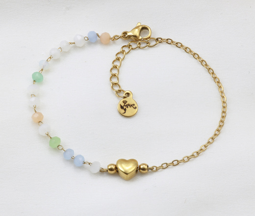 Złota bransoletka z grawerem z sercem i kryształkami 1898/3