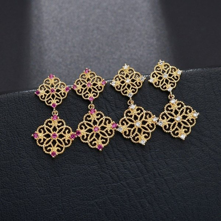 Kol599/941 KOLCZYKI pozłacane ażurowe romby cyrkonie crystal