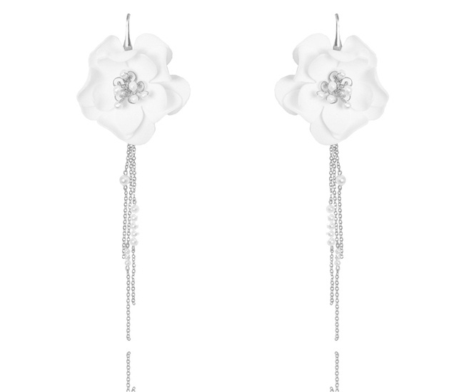 1666 kolczyki na ślub perły z kwiatami długie srebrne 925