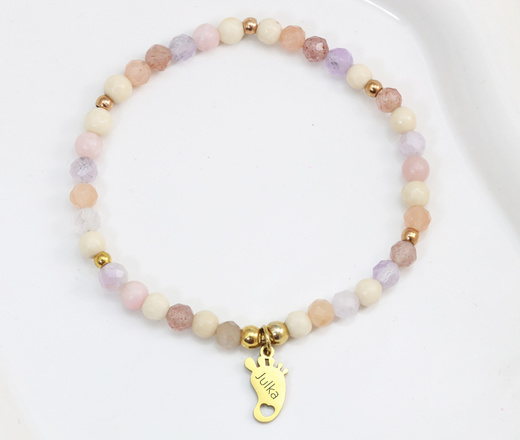 Bransoletka grawerowana i stópką kamienie naturalne 1891