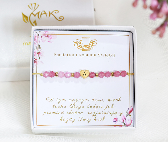 prezent na Komunię dla dziewczynki bransoletka z grawerem zestaw 1803/1