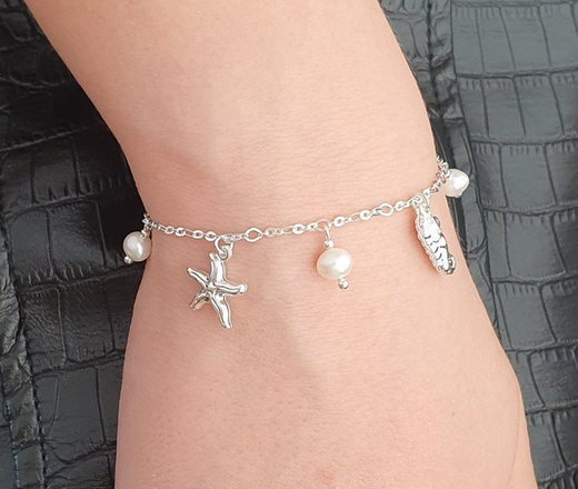 1163 bransoletka srebrna 925 morska perełki naturalne