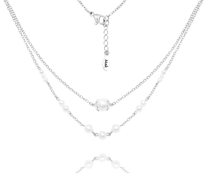 1666 naszyjnik ślubny podwójny perły srebrno 925