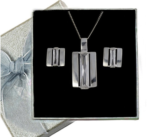 480/156 komplet srebrny kolczyki wisiorek prostokąty