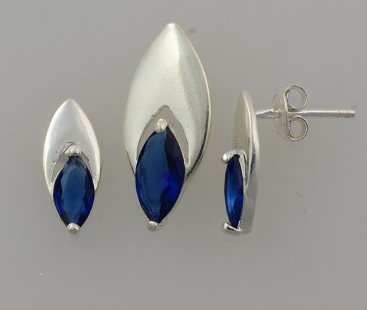 480/105 komplet srebrny łezki z niebieskimi cyrkoniami