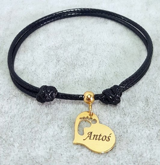 1030 BRANSOLETKA Z GRAWEREM złota na sznureczku serca