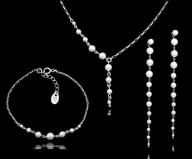 Komplet ślubny z perłami srebro 925 – naszyjnik, kolczyki, bransoletka 1816/7