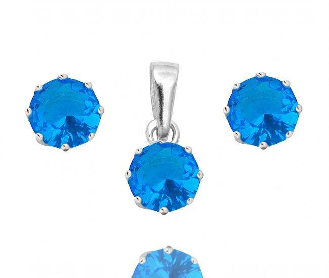 480/89  komplet srebrny koła z niebieskimi cyrkoniami