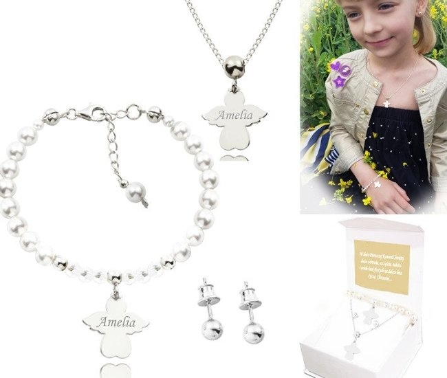 1074/1 komplet Swarovski Elements srebro 925 prezent na komunię urodziny