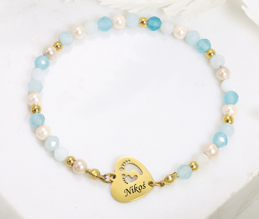 Bransoletka na Baby Shower z grawerem i kamieniami naturalnymi dla mamy 1794/18
