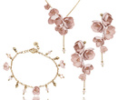 komplet pozłacany z kwiatuszkami i kryształami handmade pudrowy róż 1816/3