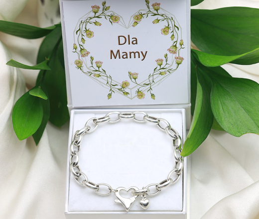 1745/1 bransoletka srebrna 925 na grubym łańcuszku z sercem